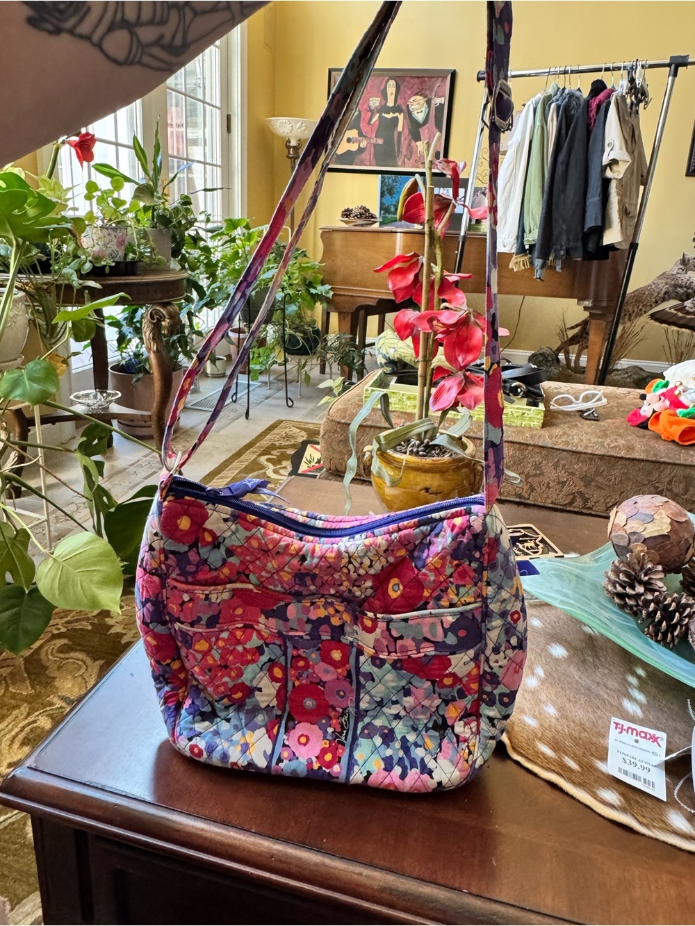 Vera Bradley Quilted Crossbody in Pink, Purple, Blue Floral